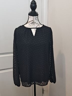 Maurices Black Sheer Dot Hearts Long-Sleeve Blouse
